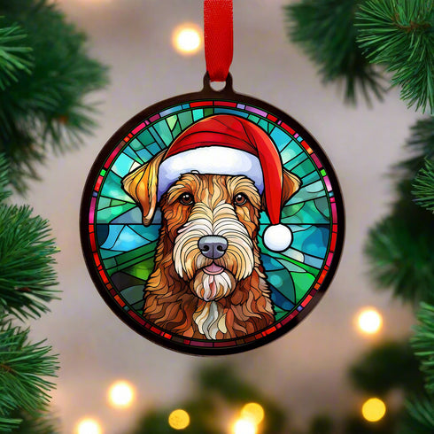 Airedale Terrier in Santa Hat Suncatcher Decoration